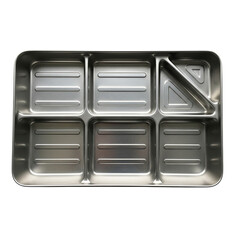 Stainless Steel 6-Compartment Cafeteria Tray Food Divider Mess Hall Dining Metal | Realistic Transparent PNG Institutional Lunch Tray School Canteen