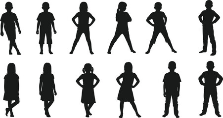 Diverse group of children silhouettes standing in various poses