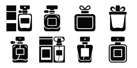 perfume gift Valentine's Day icon set silhouette style and isolated on white background Vector illustration