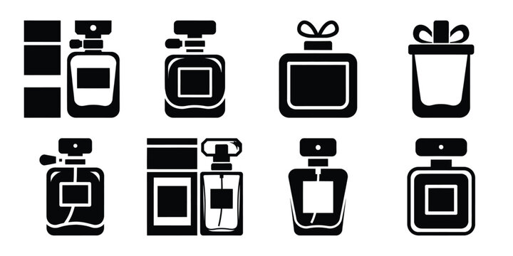 perfume gift Valentine's Day icon set silhouette style and isolated on white background Vector illustration