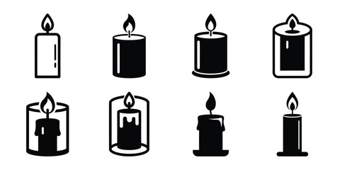 Fototapeta premium romantic candle Valentine's Day icon set silhouette style and isolated on white background Vector illustration