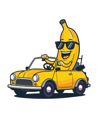 Banana in Sunglasses Driving Car Creative Cartoon Art