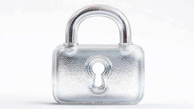 Transparent padlock sculpture isolated on a clean surface, representing clarity, trust and ethical data privacy at the center of modern security and corporate governance.
