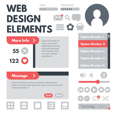 Modern web design elements collection with geometric shapes and icons