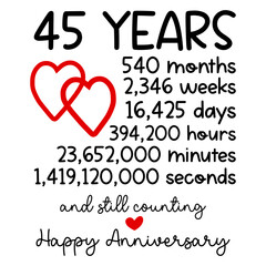 45 Years 540 months 2,346 weeks 16,425 days