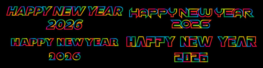 Happy New Year 2026 Line Art &ndash; Gradient Outline Numbers Vector Design, Single Linear Color Drawing