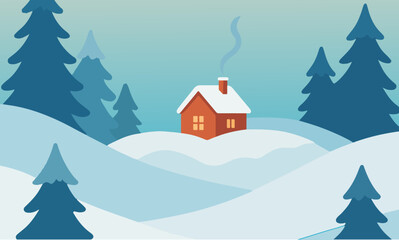 Fototapeta premium A charming winter landscape illustration featuring a cute parent and child reindeer duo wearing festive hats in a snowy pine forest