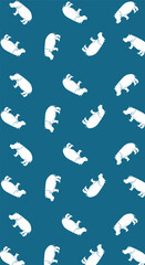 Hippopotamus Animal in Teal Blue Repeated Pattern Design