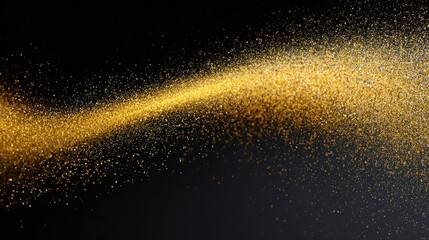 Golden particles swirl across a dark background, creating an elegant abstract design.