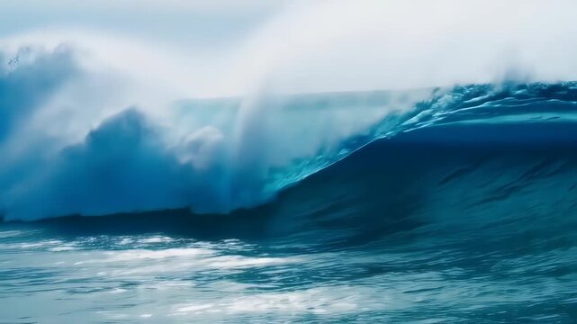 Majestic ocean wave cresting, featuring blue water and white foam