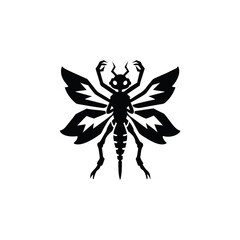Insect silhouette with wings and segmented body stylized for graphic design isolated on white background isolated on transparent background