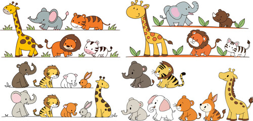 Cute Animal Border Banners and Horizontal Scene Set