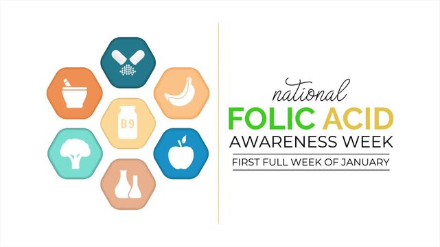 Bright folic acid awareness week motion graphics featuring clear nutrition themes in a minimal yellow-green style.