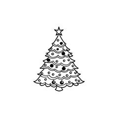 Christmas tree with ornaments and star on top hand drawn illustration isolated on white background isolated on transparent background