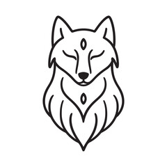 Fototapeta premium Elegant minimalist line art fox icon with a serene and spiritual gaze, symbolizing intuition, wisdom, and inner peace in a modern graphic design style perfect for branding