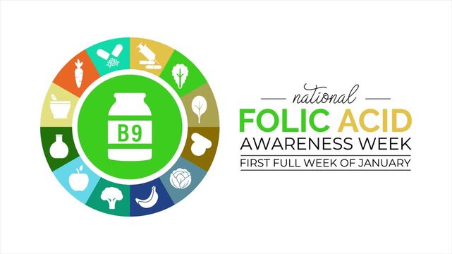 Modern folic acid week animation built with smooth yellow-green elements and basic health icons.