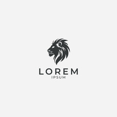 A bold and minimal lion head silhouette logo in a clean monochrome style