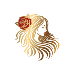 Gold long hair woman with rose