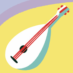 Stylized illustration of a mandolin on a colorful background