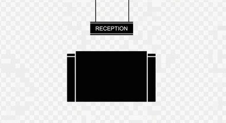 Modern reception desk area for office, hotel, or clinic with hanging sign, perfect for minimalist branding and wayfinding designs, created with vector graphics
