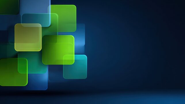 Abstract background with overlapping translucent green and blue rounded squares - Powered by Adobe