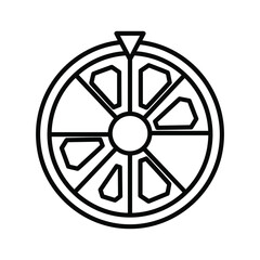 Illustration of a wheel of fortune with eight sections, a simple and clean design isolated on