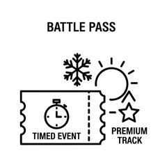 Illustration of a battle pass ticket with winter and summer symbols isolated on