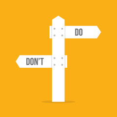 Do and don't signs, positive suggestion and negative to avoid, correct and false answer	
