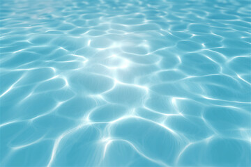 Clear turquoise water surface with bright sunlight reflections creating a calm, refreshing and tranquil summer atmosphere, ideal for backgrounds, wellness concepts and serene natural themes.