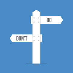 Do and don't signs, positive suggestion and negative to avoid, correct and false answer	
