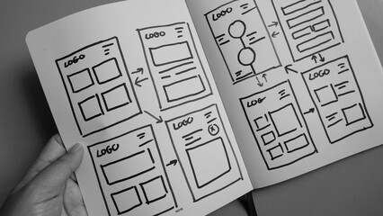 Draft sketch drawing template layout wireframe. 
