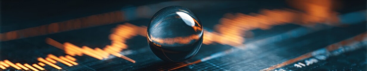 Shiny sphere against abstract digital financial data background