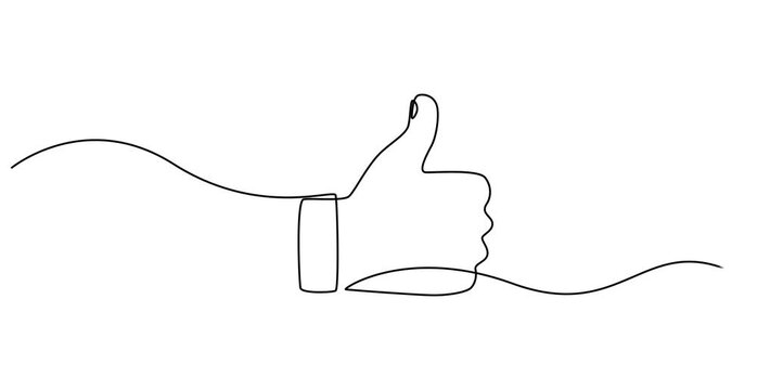 Self drawing line animation hand showing great sign gesture continuous line drawn concept, Animated self drawing of continuous one line drawing sharp-clawed cat's hand forms a thumbs up gesture. Fun 