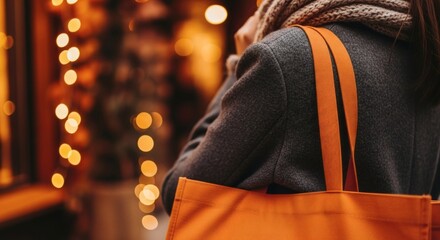 Shopping spree in the city A person with a shopping bag, enjoying retail therapy amidst city lights