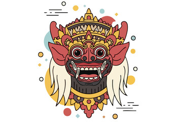 Bold Balinese mask illustration. Vibrant colors, intricate patterns, and a powerful design. Perfect for branding, design projects, and cultural themes.