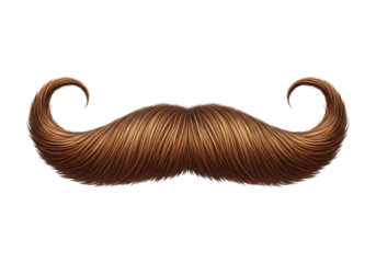 Classic brown curly mustache isolated for vintage style design