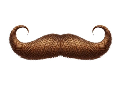 Classic brown curly mustache isolated for vintage style design