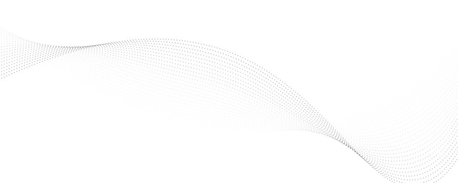 Flowing dots particles wave pattern 3D curve halftone black gradient curve shape isolated on white background. Vector in concept of technology, science, music, modern vector wave