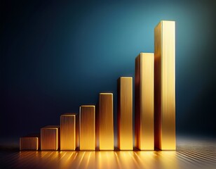 3d abstract bar chart with one golden bar rising higher symbolizing business success