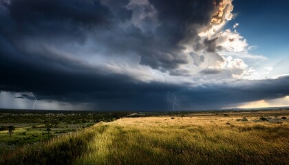 Fototapeta premium a beautiful landscape of a stormy sky filled with dark clouds and bright light