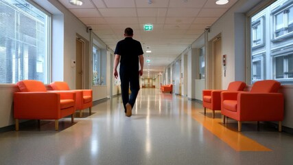 Bright and spacious hospital corridors with comfortable seating areas designed for patient and visitor comfort
