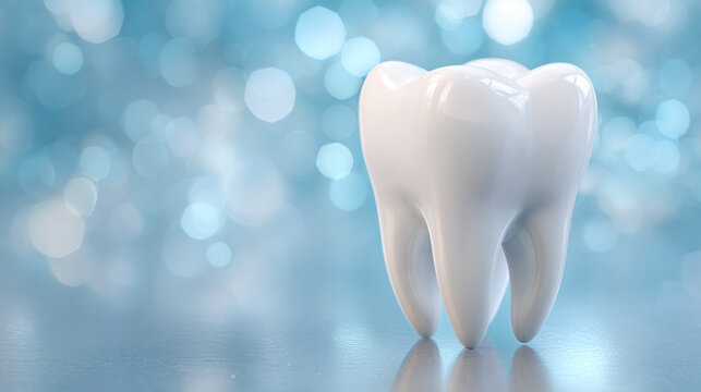 A pristine tooth isolated against a blurred background, suggesting dental care and oral health