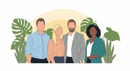 Diverse team of professionals radiating success, showing unity and modern collaboration, ideal for corporate branding and inclusive business initiatives