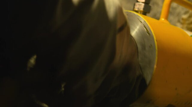 Industrial Hydraulic Cylinder Close-Up - Construction Equipment Detail