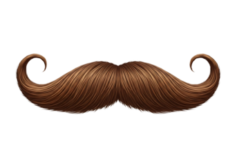 Classic brown handlebar mustache, retro style facial hair element.