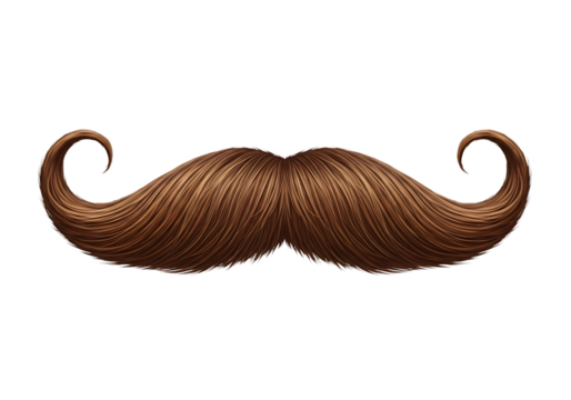 Classic brown handlebar mustache, retro style facial hair element.