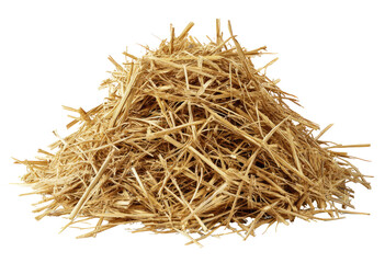Fototapeta premium Pile of straw, light tan color, numerous dry stalks, randomly arranged, isolated on black