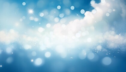 abstract light blue and white background with sparkling bokeh and clouds