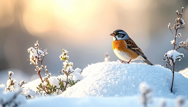 雪の枝にとまる小鳥たち｜Winter birds perched on snowy branches
