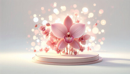 Pink Orchid Arrangement on Stand with Sparkling Lights Backdrop